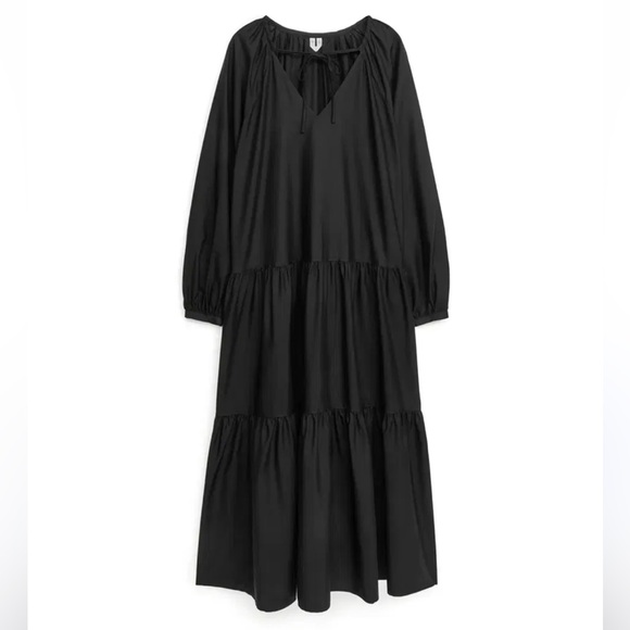 Arket Black Lyocell Blend Neck Tie Tier Dress size S - Picture 8 of 17